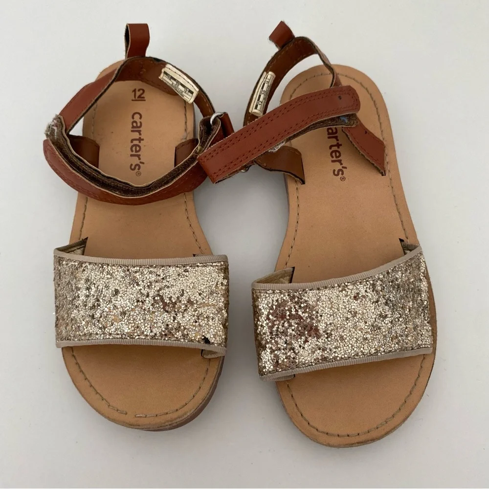 Carters Girls Gold Glitter Blondy-CR Sandals Size 12 Hook And Loop‎ Straps